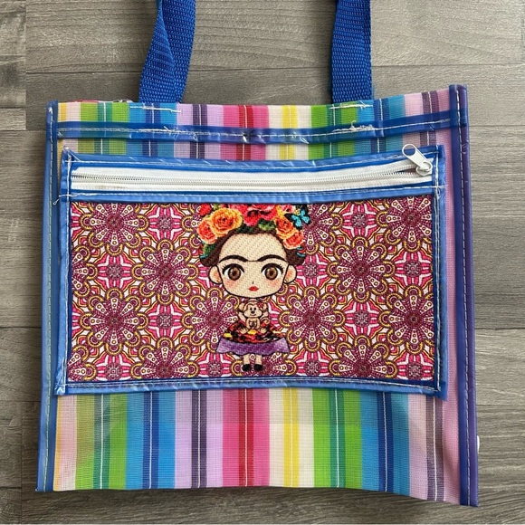 Frida Kahlo Mercado Bag Mexican Tote Market Reusable Grocery Bag - Picture 2 of 4